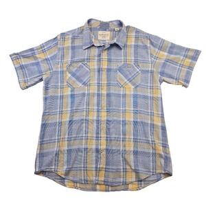 Weatherproof‎ Vintage Plaid Button Shirt XL Blue Yellow Cotton Casual Retro